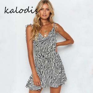 V Neck Zebra Print Tank Tops Loose Dress